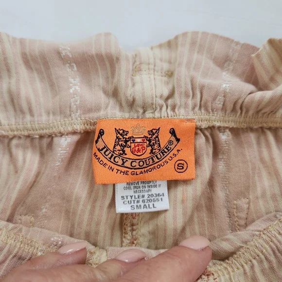 Y2K Rare Authentic Juicy Couture Paper Bag Shorts Petal Pink Cream Stripe Sash S